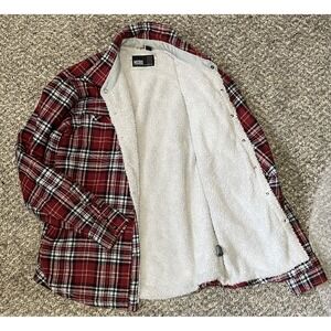 Micros Mens Plaid Flannel Sherpa Lined Shirt Jacket Red Black MZFX-1123 Large